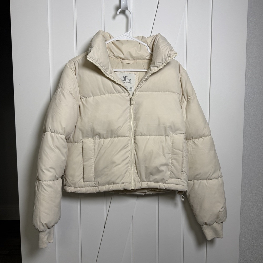 Hollister Ultimate Puffer Collection Women's Beige Full Zip Jacket Medium Winter